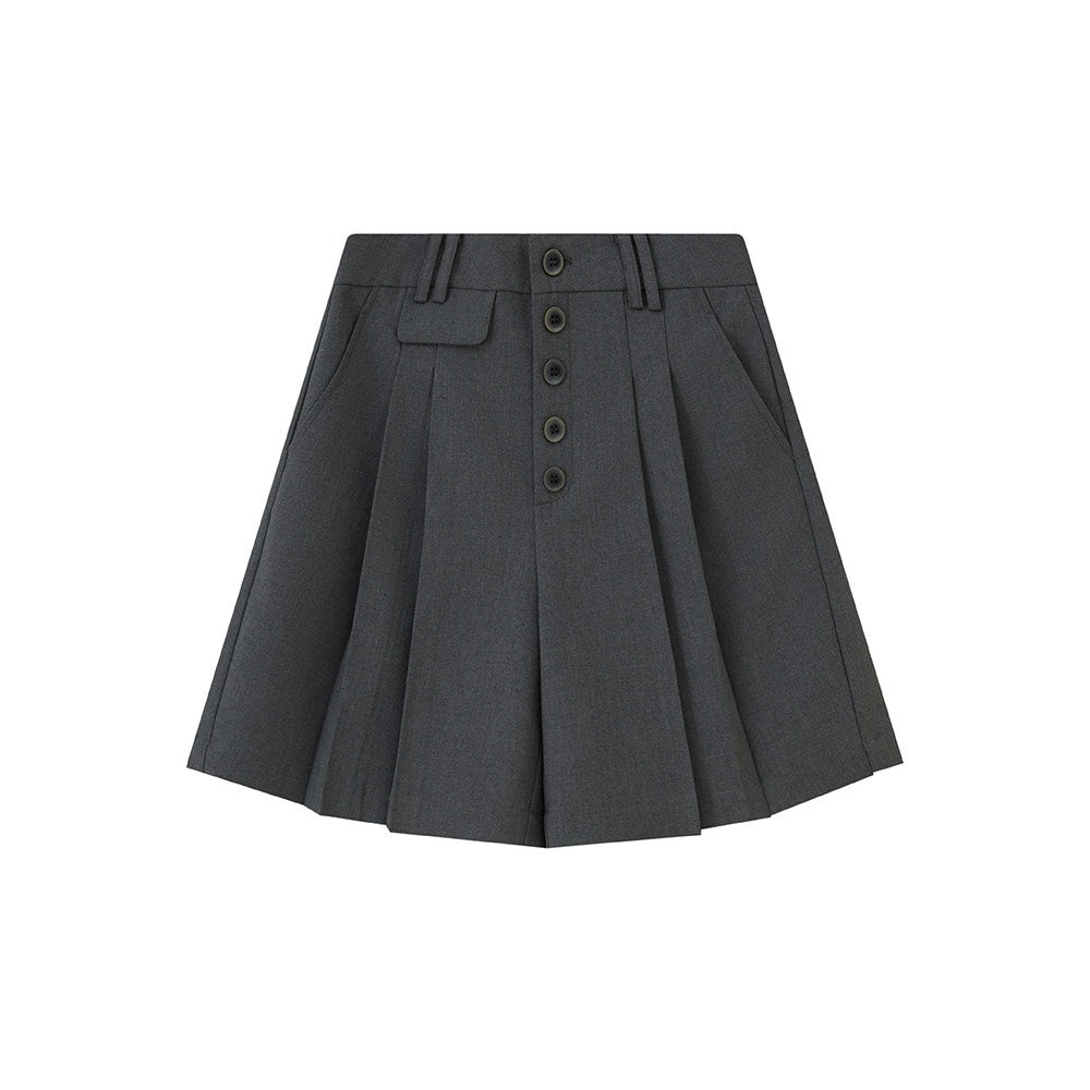 DIDDI_MODA_Gray_Pleated_Straight_Natural_Waist_Button_Front_Women&