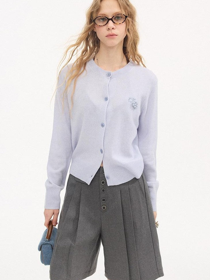 DIDDI MODA Gray Pleated Straight Natural Waist Button Front Women&