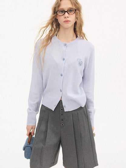 DIDDI MODA Gray Pleated Straight Natural Waist Button Front Women&