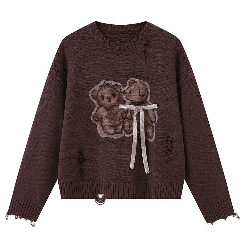 DIDDI_MODA_Gray_Puppy_And_Kissing_Bear_Square_Neck_Long_Sleeve_Loose_Women&