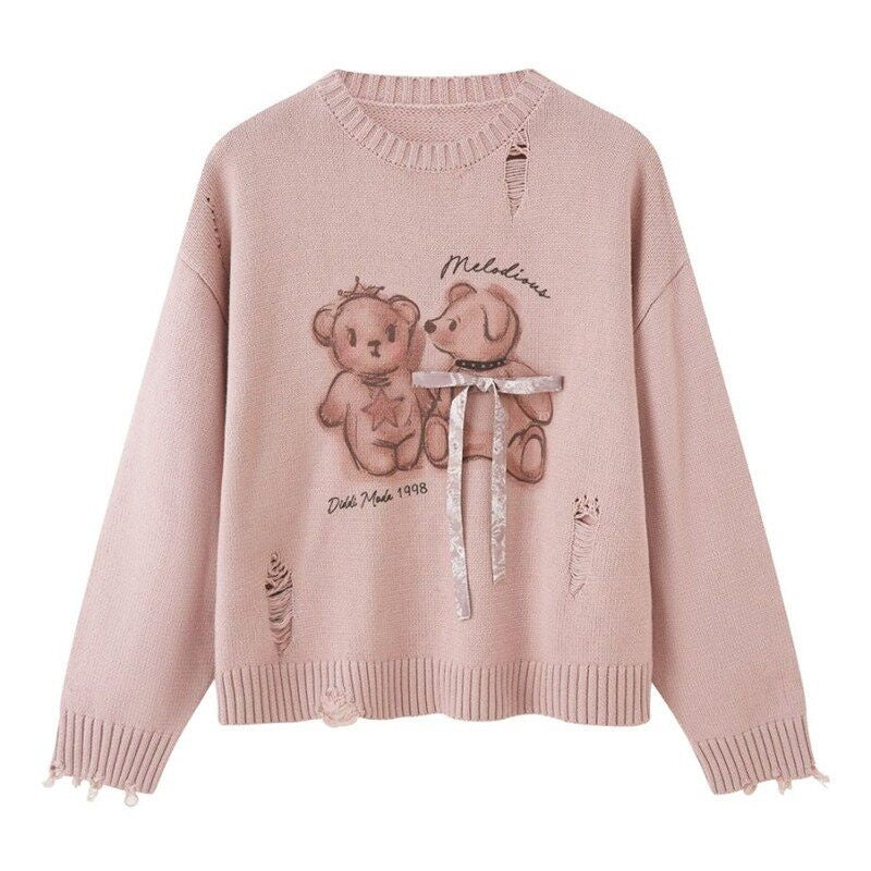 DIDDI_MODA_Gray_Puppy_And_Kissing_Bear_Square_Neck_Long_Sleeve_Loose_Women&
