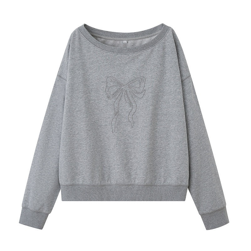 DIDDI_MODA_Grey_Knit_Lapel_Bow_Cardigan_Women&