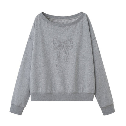 DIDDI_MODA_Grey_Knit_Lapel_Bow_Cardigan_Women&