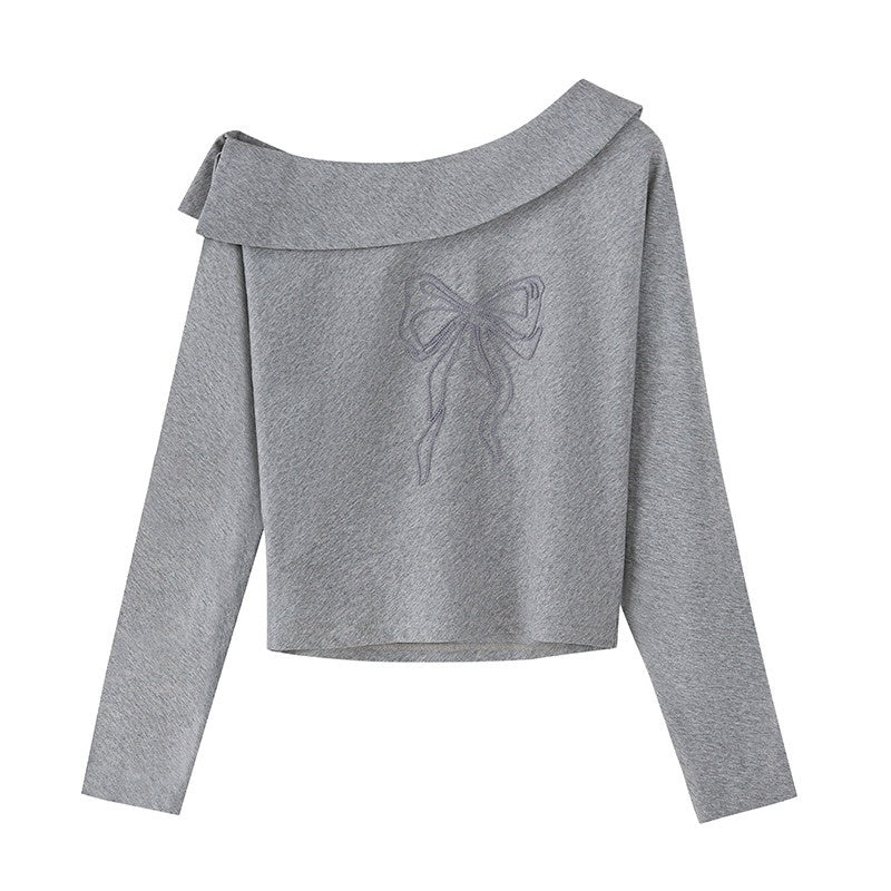 DIDDI_MODA_Grey_Knit_Lapel_Bow_Cardigan_Women&