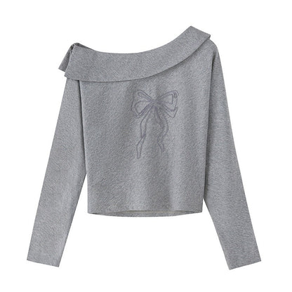 DIDDI_MODA_Grey_Knit_Lapel_Bow_Cardigan_Women&