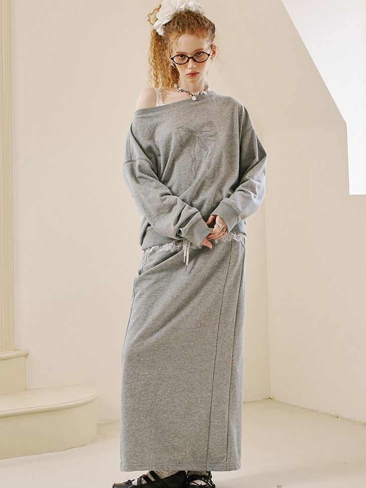 DIDDI MODA Grey Knit Lapel Bow Cardigan Women&