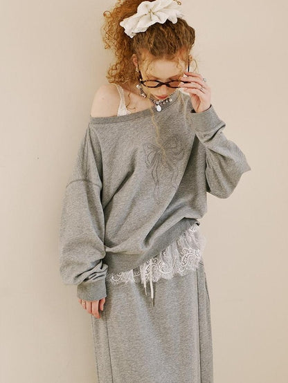 DIDDI MODA Grey Knit Lapel Bow Cardigan Women&
