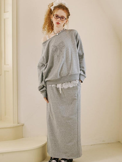 DIDDI MODA Grey Knit Lapel Bow Cardigan Women&