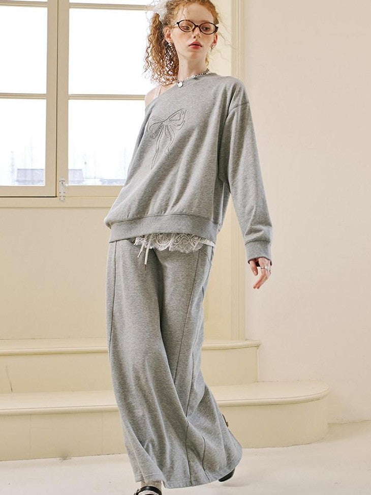 DIDDI MODA Grey Knit Lapel Bow Cardigan Women&