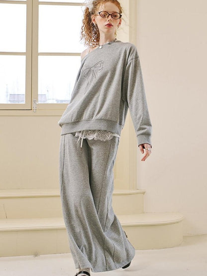 DIDDI MODA Grey Knit Lapel Bow Cardigan Women&