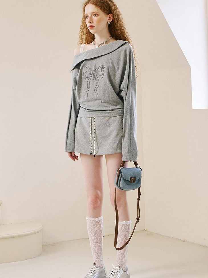 DIDDI MODA Grey Knit Lapel Bow Cardigan Women&