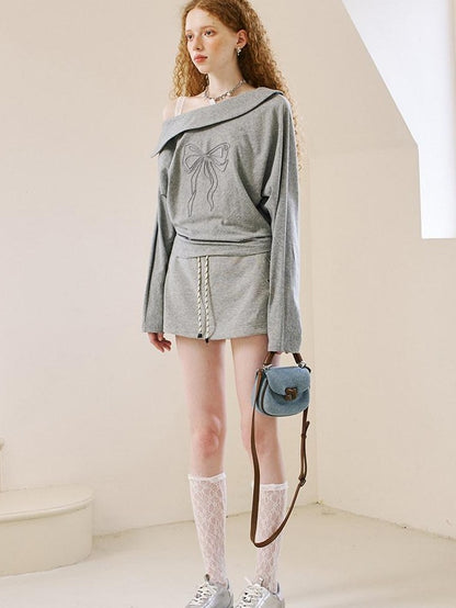 DIDDI MODA Grey Knit Lapel Bow Cardigan Women&