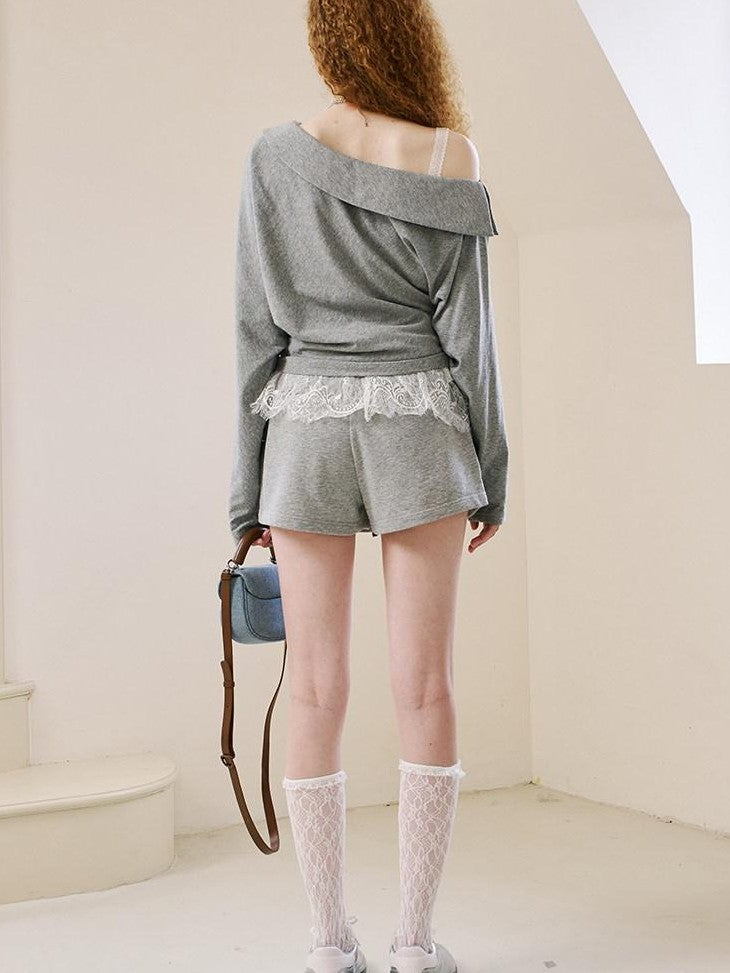DIDDI MODA Grey Knit Lapel Bow Cardigan Women&