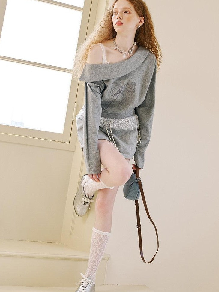 DIDDI MODA Grey Knit Lapel Bow Cardigan Women&