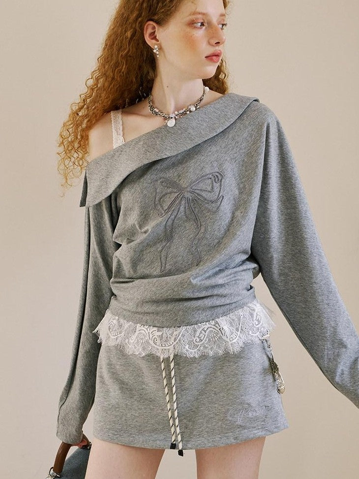 DIDDI MODA Grey Knit Lapel Bow Cardigan Women&