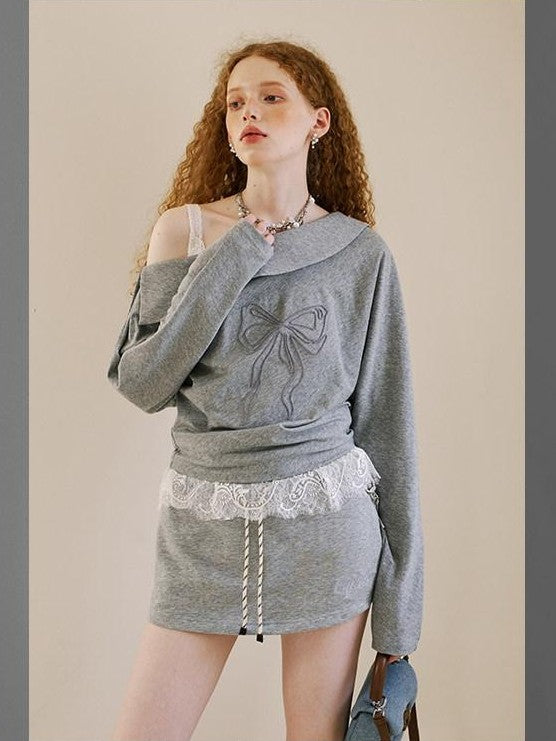 DIDDI MODA Grey Knit Lapel Bow Cardigan Women&