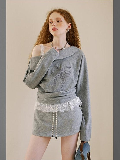 DIDDI MODA Grey Knit Lapel Bow Cardigan Women&