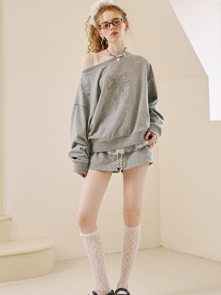 DIDDI MODA Grey Knit Lapel Bow Cardigan Women&