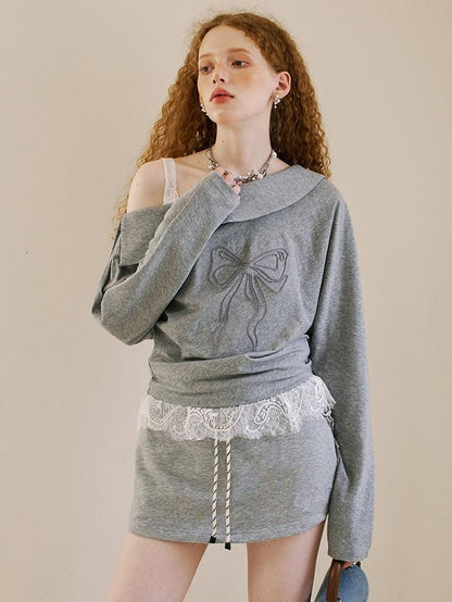 DIDDI MODA Grey Knit Lapel Bow Cardigan Women&