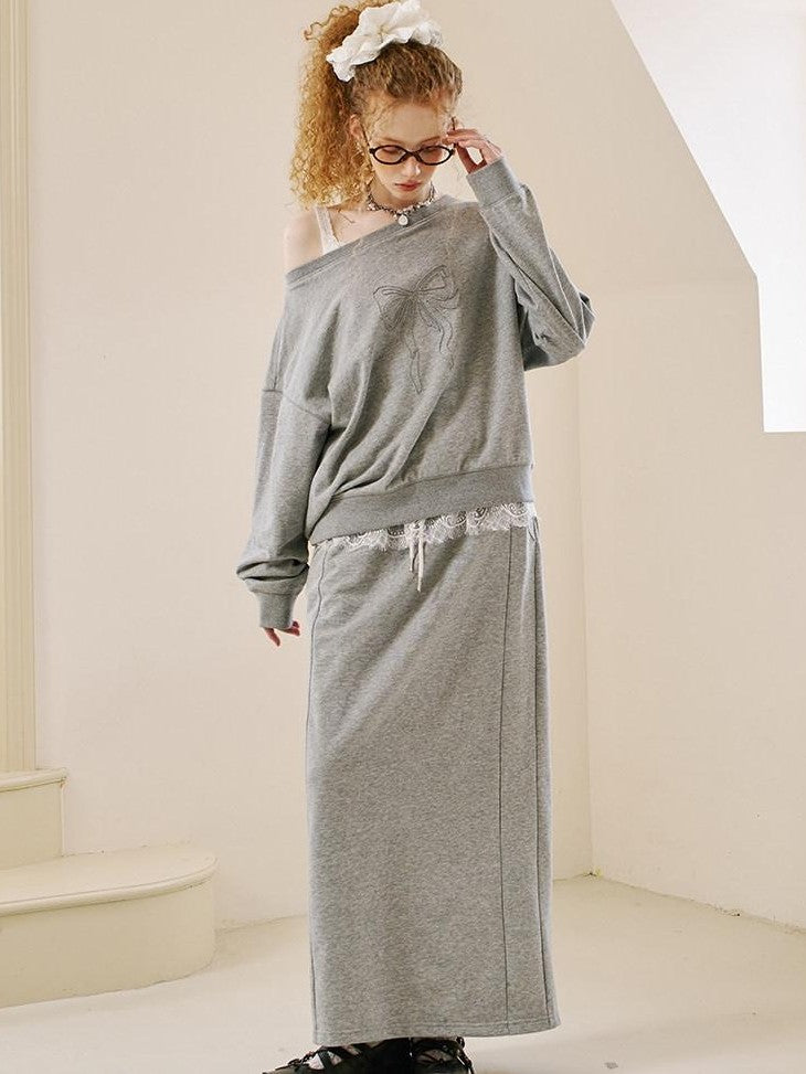 DIDDI MODA Grey Knit Lapel Bow Cardigan Women&