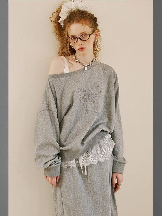 DIDDI MODA Grey Knit Lapel Bow Cardigan Women&