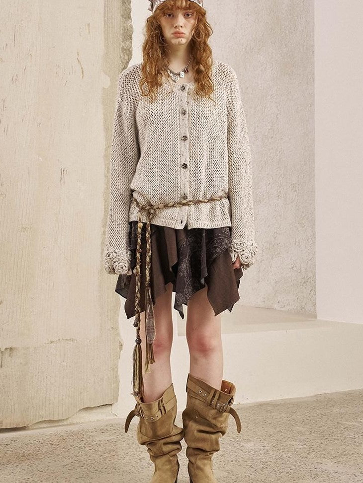 DIDDI MODA Hand Crochet Openwork Floral Vintage Loose Solid Women&
