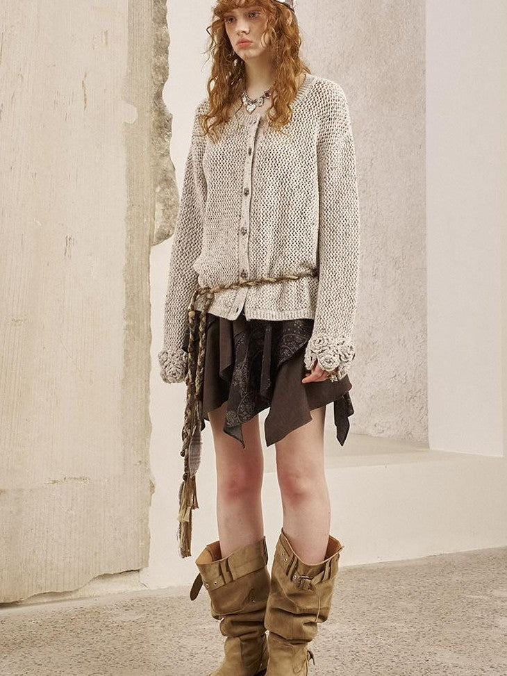 DIDDI MODA Hand Crochet Openwork Floral Vintage Loose Solid Women&