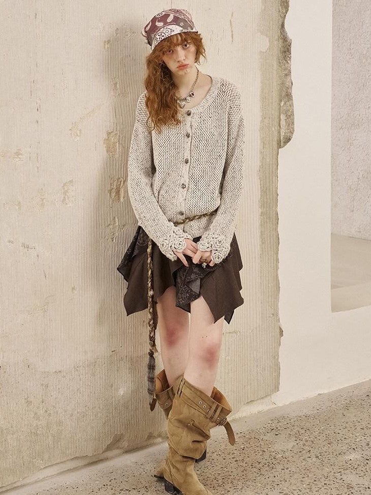 DIDDI MODA Hand Crochet Openwork Floral Vintage Loose Solid Women&
