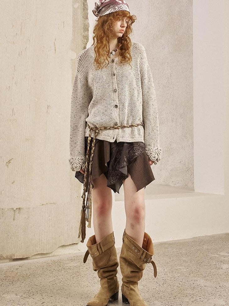 DIDDI MODA Hand Crochet Openwork Floral Vintage Loose Solid Women&