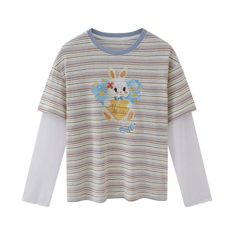 DIDDI_MODA_Heart_Rabbit_Striped_Patchwork_Faux_Two_Piece_Women&