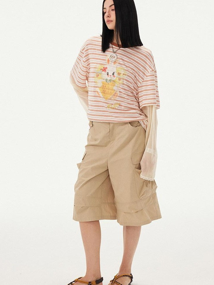 DIDDI MODA Heart Rabbit Striped Patchwork Faux Two Piece Women&