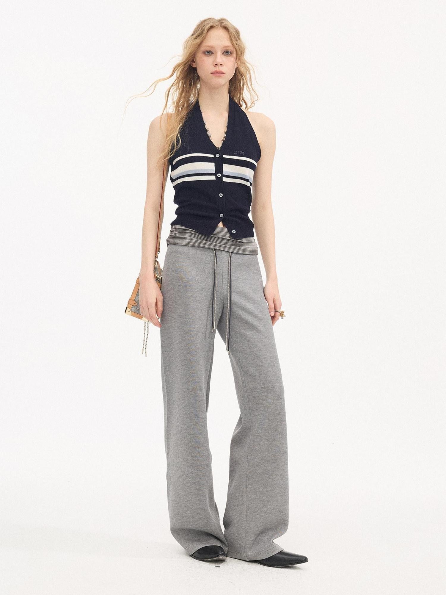DIDDI MODA Heather Gray Folded Waist High Waist Slim Casual Women&