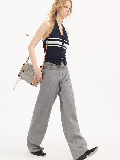 DIDDI MODA Heather Gray Folded Waist High Waist Slim Casual Women&