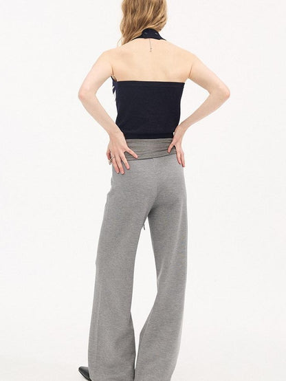 DIDDI MODA Heather Gray Folded Waist High Waist Slim Casual Women&