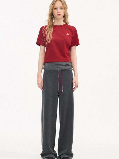 DIDDI MODA Heather Gray Folded Waist High Waist Slim Casual Women&