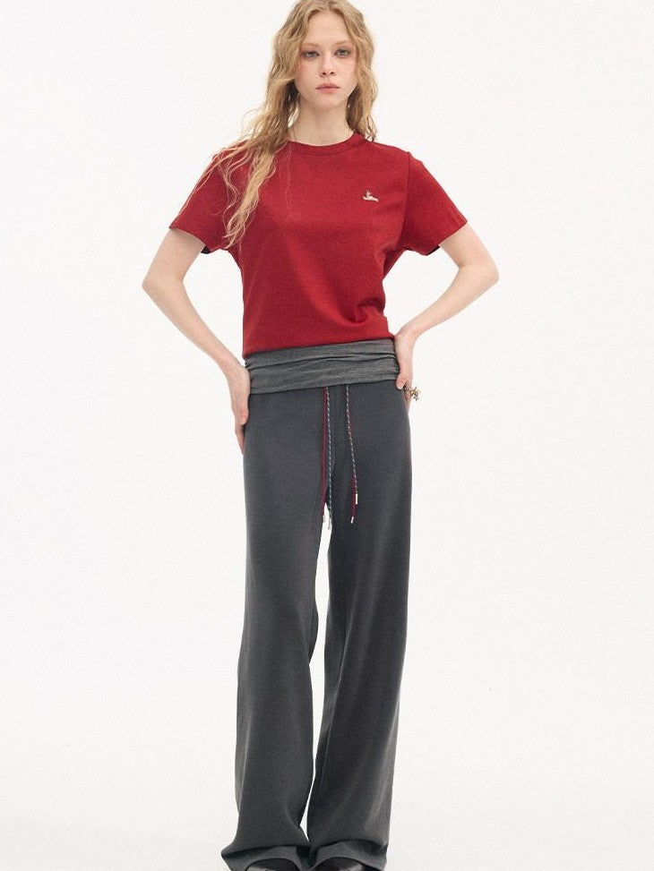 DIDDI MODA Heather Gray Folded Waist High Waist Slim Casual Women&