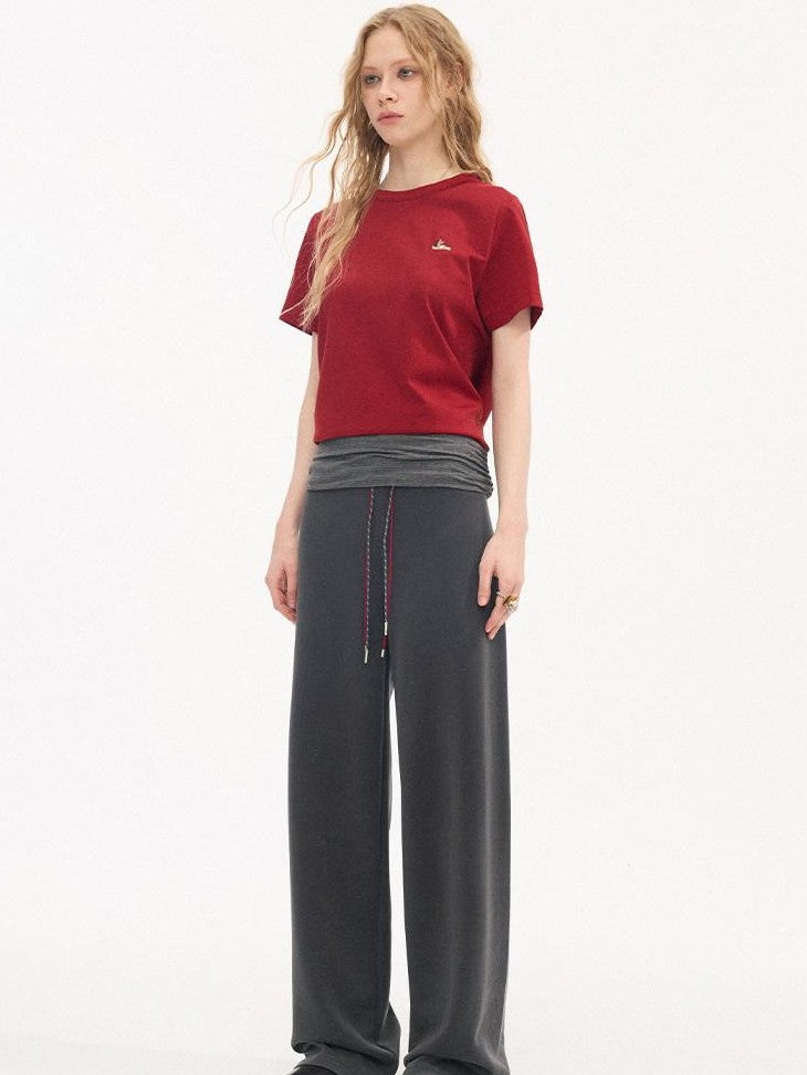 DIDDI MODA Heather Gray Folded Waist High Waist Slim Casual Women&