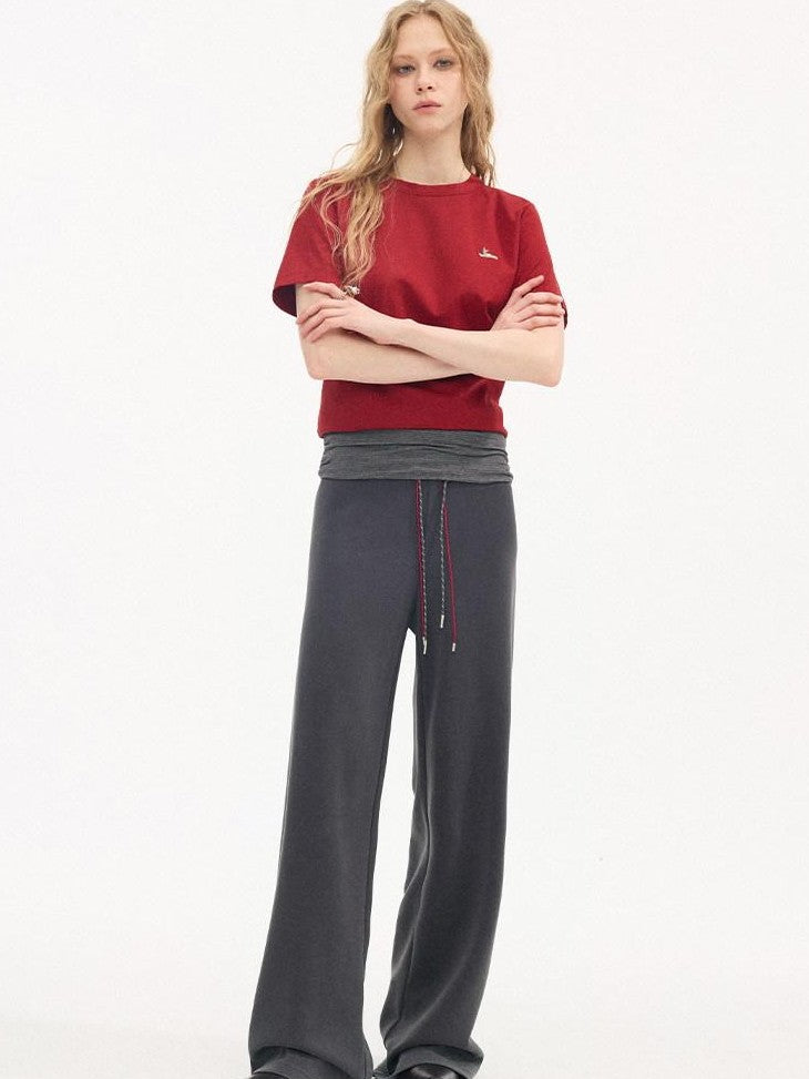 DIDDI MODA Heather Gray Folded Waist High Waist Slim Casual Women&