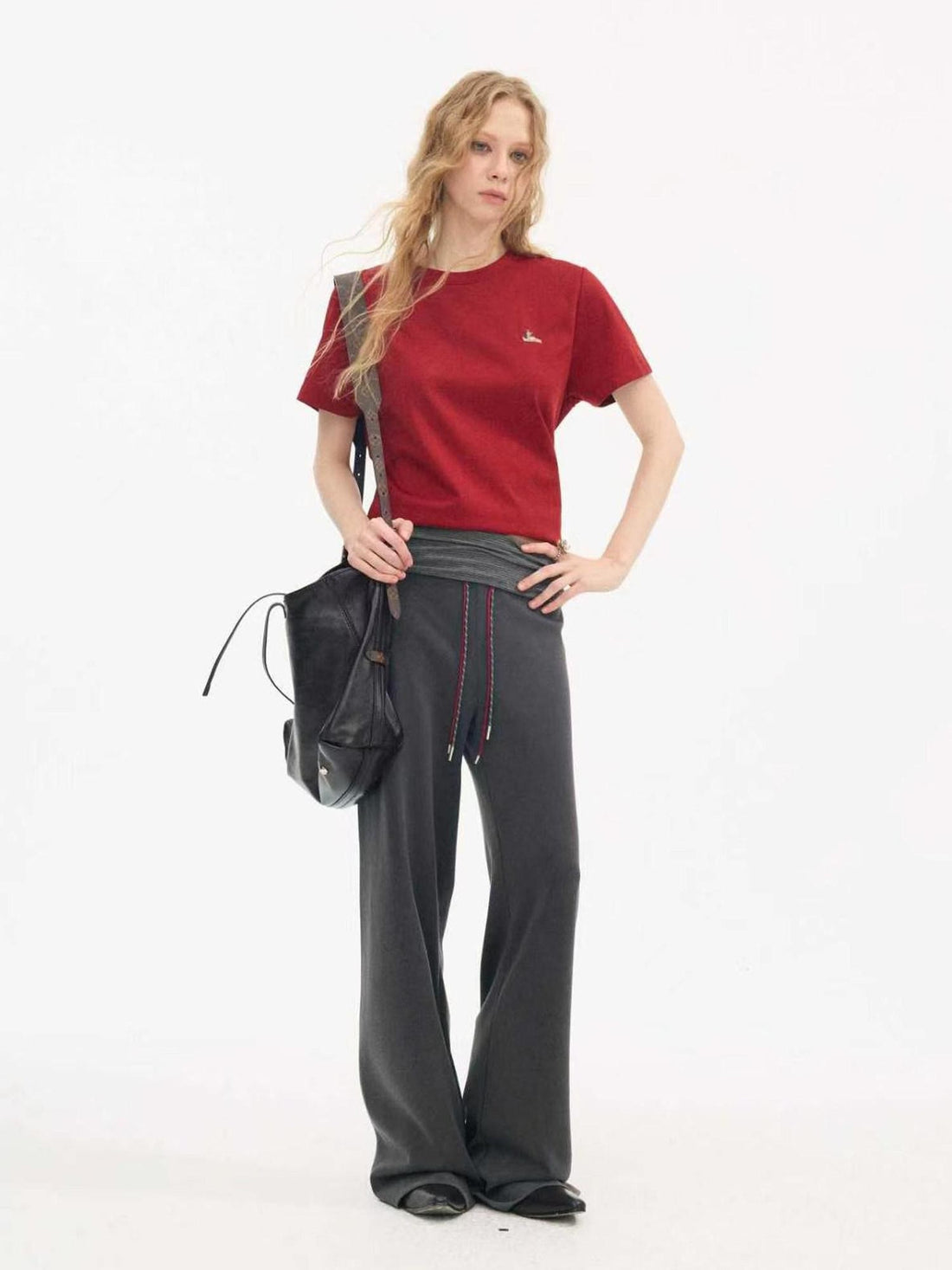 DIDDI MODA Heather Gray Folded Waist High Waist Slim Casual Women&
