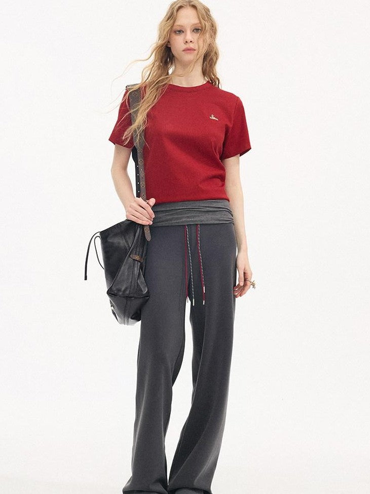 DIDDI MODA Heather Gray Folded Waist High Waist Slim Casual Women&