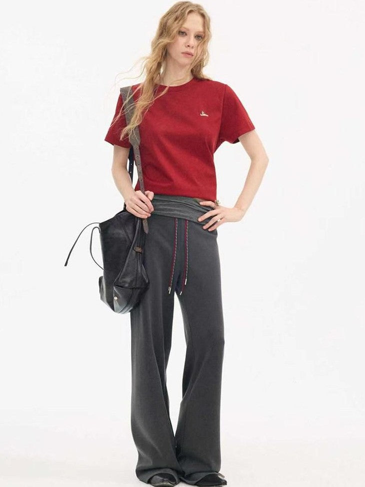 DIDDI MODA Heather Gray Folded Waist High Waist Slim Casual Women&