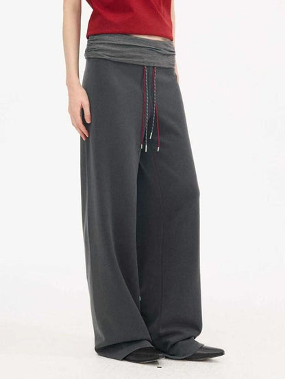 DIDDI MODA Heather Gray Folded Waist High Waist Slim Casual Women&