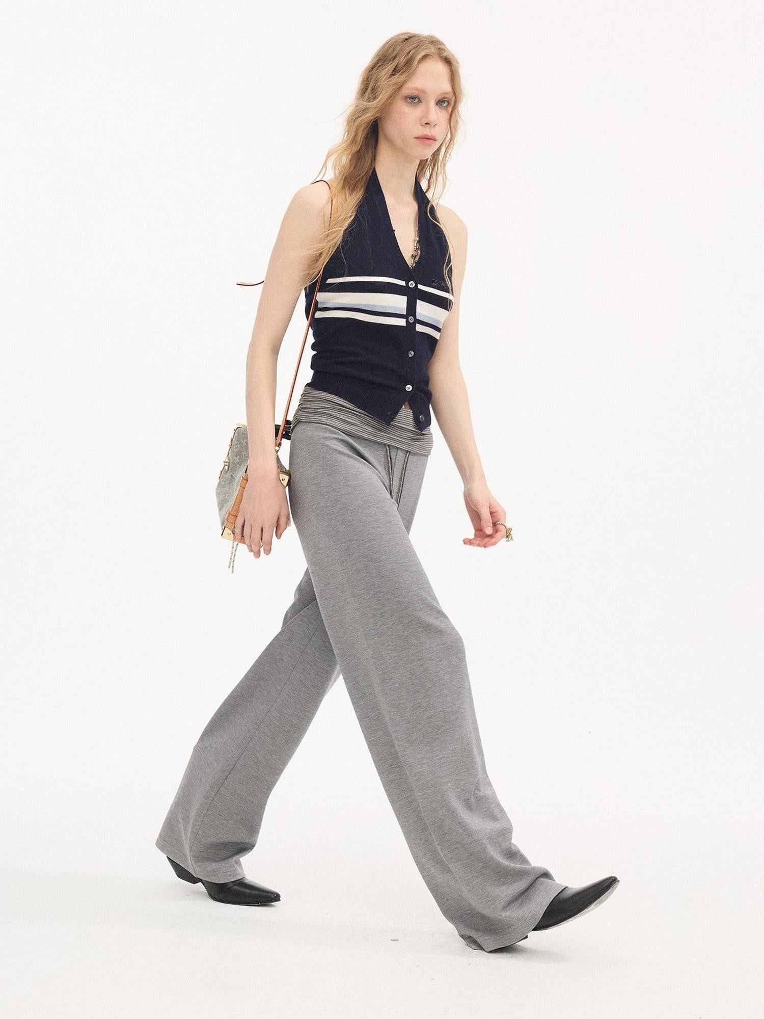 DIDDI MODA Heather Gray Folded Waist High Waist Slim Casual Women&