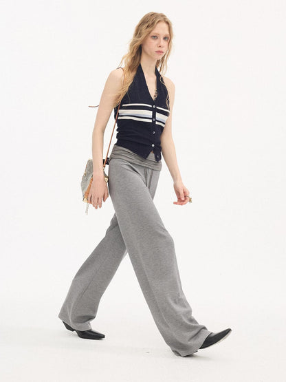 DIDDI MODA Heather Gray Folded Waist High Waist Slim Casual Women&