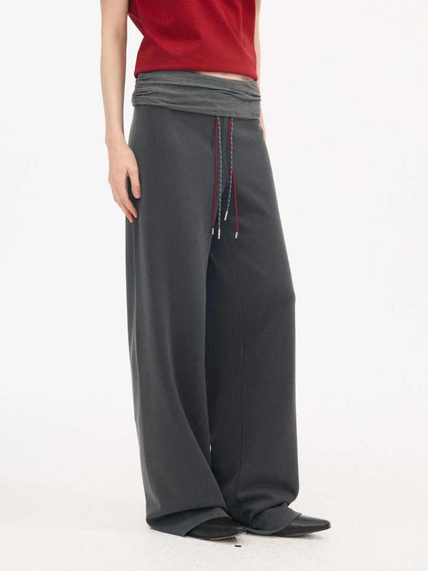 DIDDI MODA Heather Gray Folded Waist High Waist Slim Casual Women&