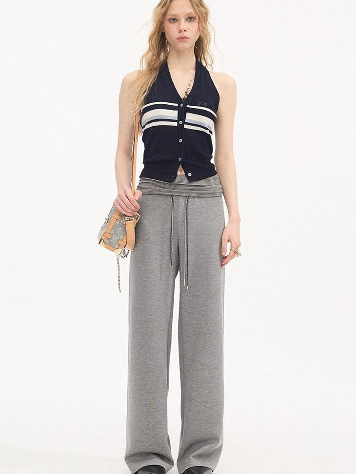 DIDDI MODA Heather Gray Folded Waist High Waist Slim Casual Women&