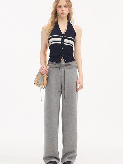 DIDDI MODA Heather Gray Folded Waist High Waist Slim Casual Women&