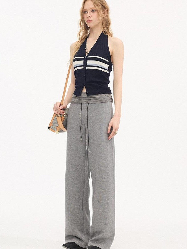 DIDDI MODA Heather Gray Folded Waist High Waist Slim Casual Women&