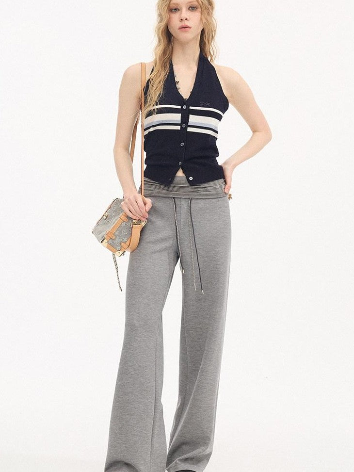 DIDDI MODA Heather Gray Folded Waist High Waist Slim Casual Women&