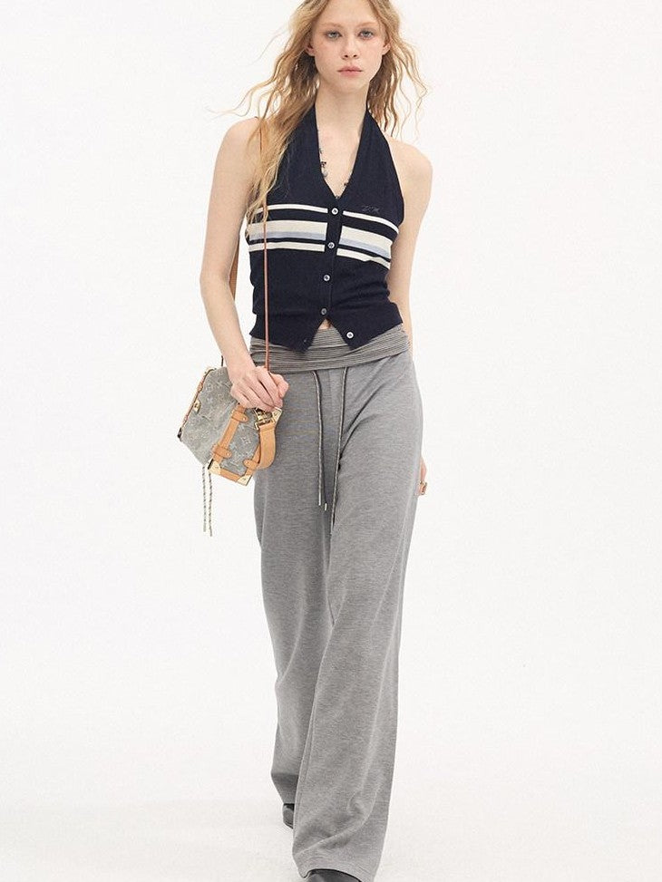DIDDI MODA Heather Gray Folded Waist High Waist Slim Casual Women&